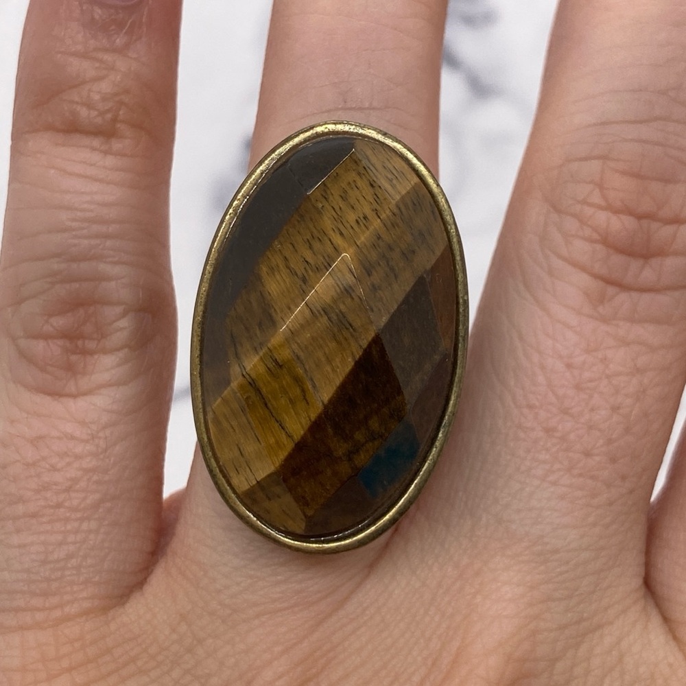 Tiger’s Eye Statement Ring Large Oval Approx Size… - image 1